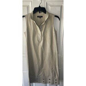 LAFAYETTE 148 Dress Size SP Sleeveless Khaki Leather Trim Woman’s Neutral